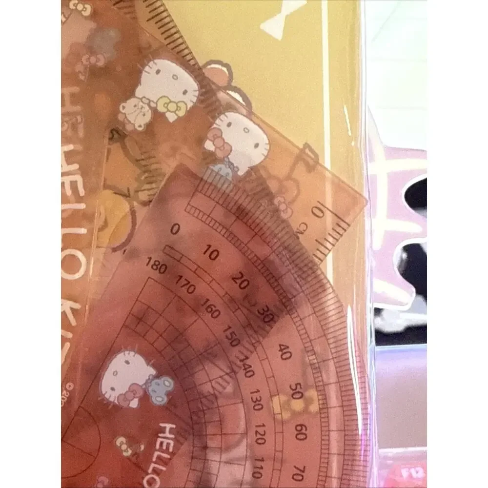 Sanrio Hello Kitty Geometry Set Ruler Triangle Protractor 2025 4 Pc Acrylic cm